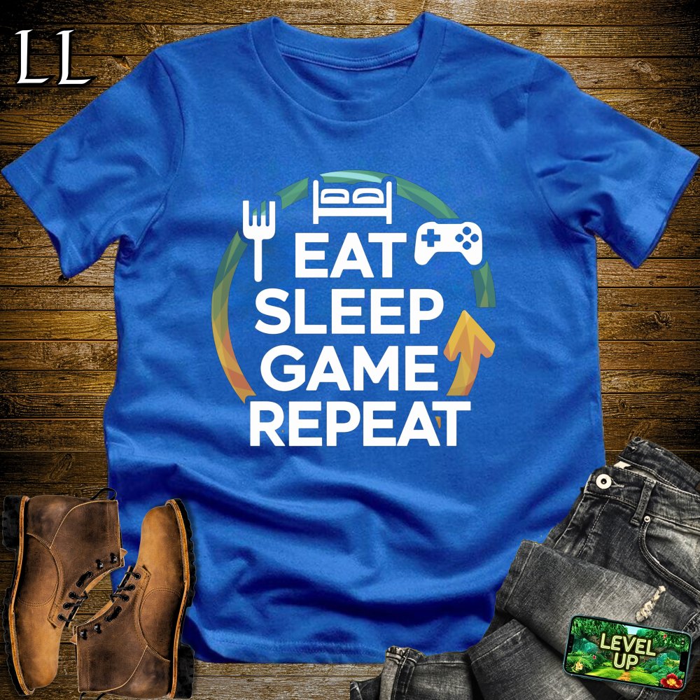 Eat Sleep Game Repeat Softstyle Tee - Royal - LegacyLayers