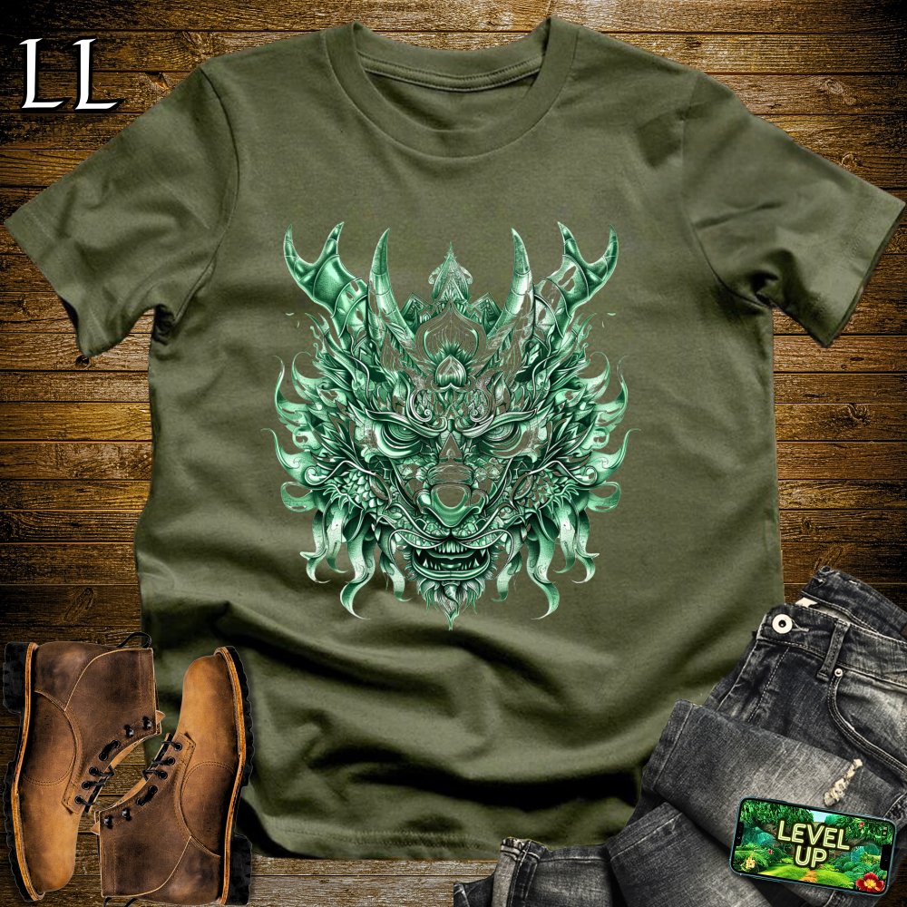 Emerald Dragon Mask Softstyle Tee - Military Green - LegacyLayers