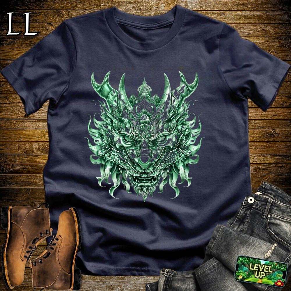 Emerald Dragon Mask Softstyle Tee - Navy - LegacyLayers