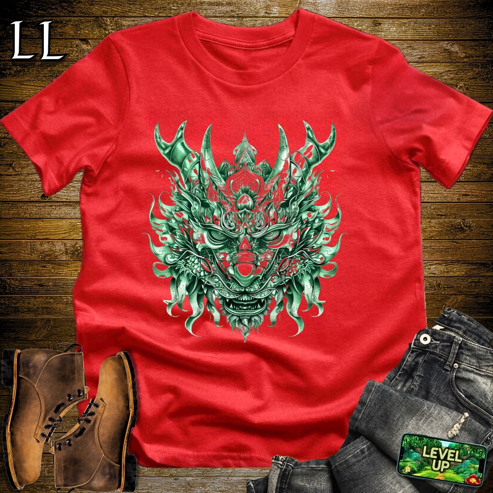 Emerald Dragon Mask Softstyle Tee - Red - LegacyLayers