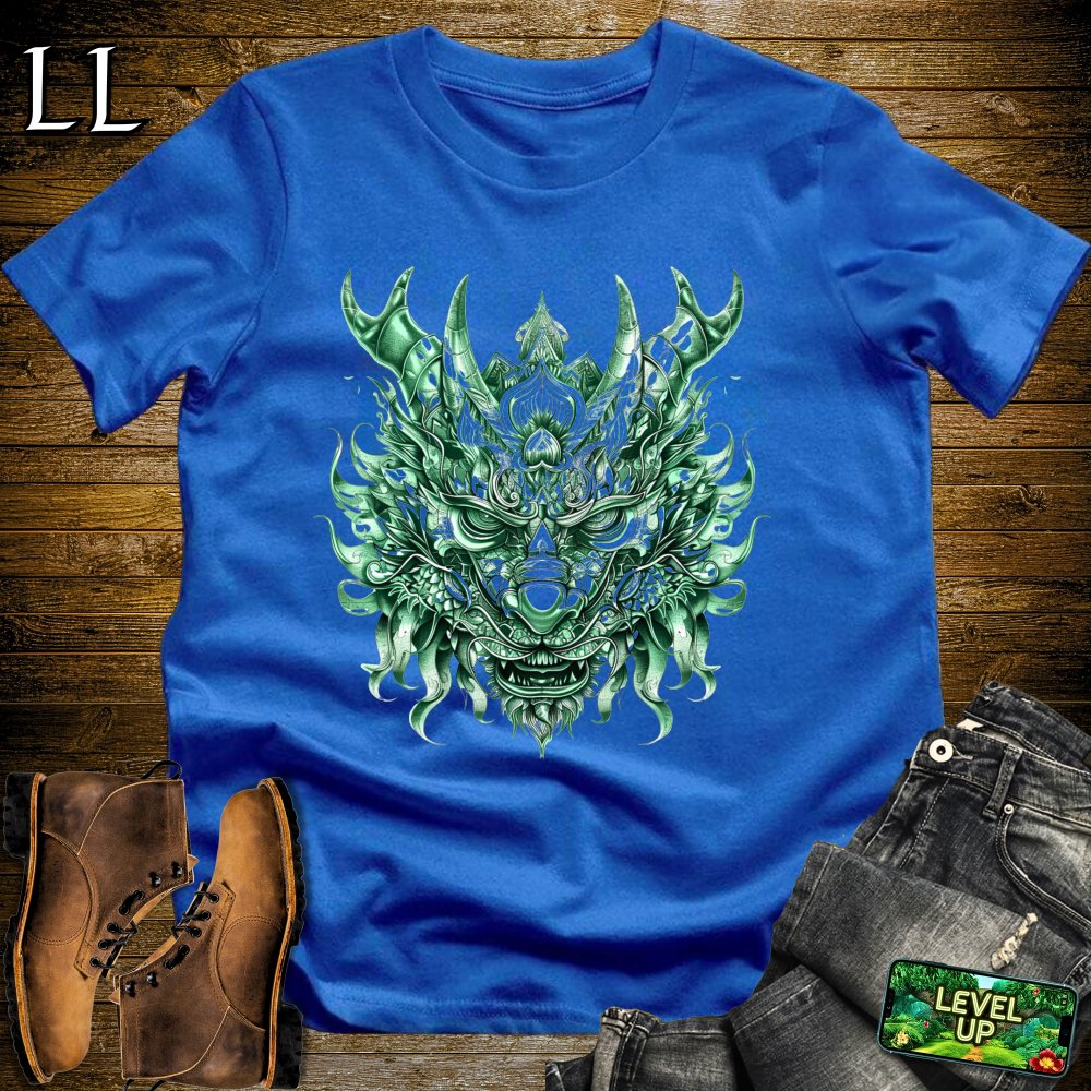 Emerald Dragon Mask Softstyle Tee - Royal - LegacyLayers