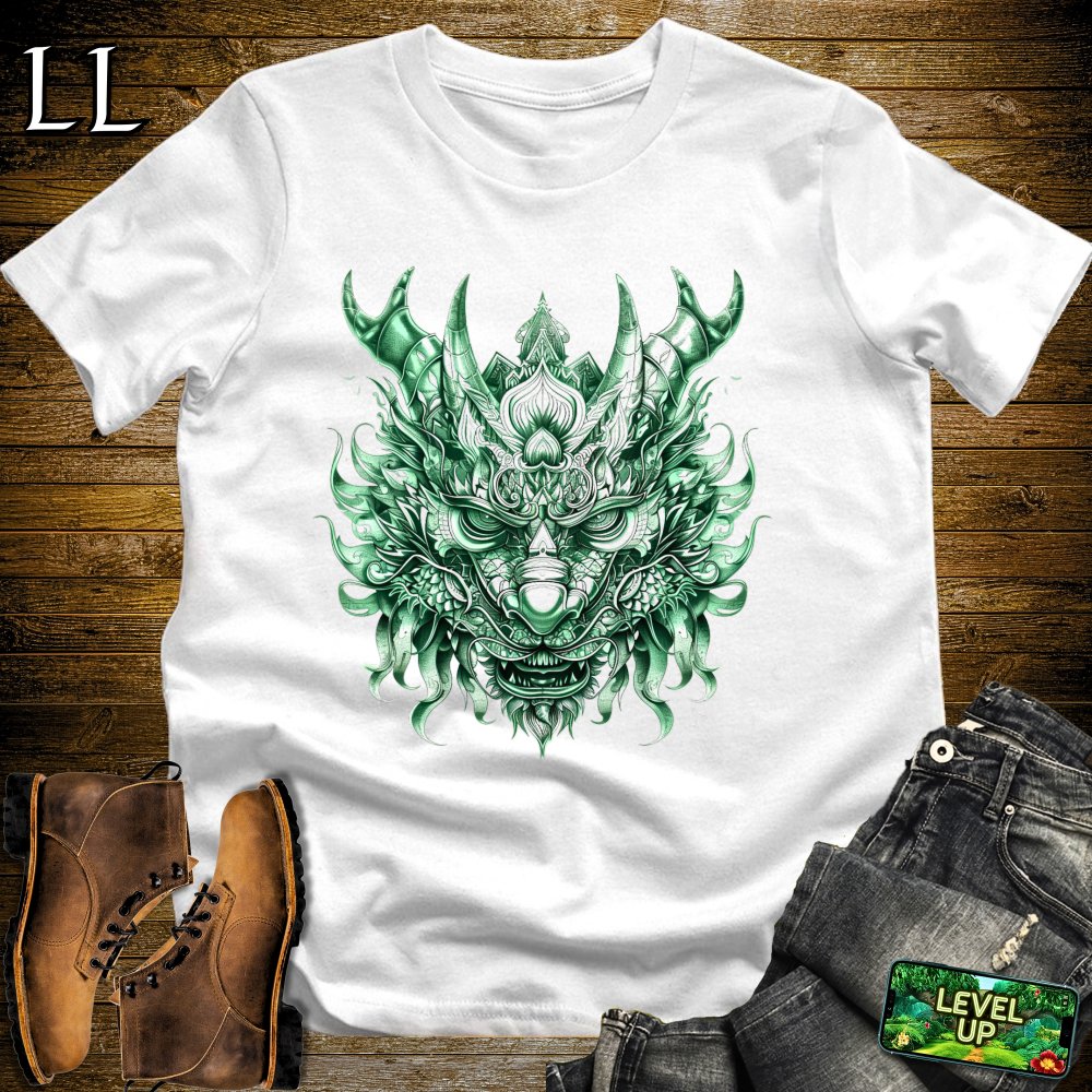 Emerald Dragon Mask Softstyle Tee - White - LegacyLayers