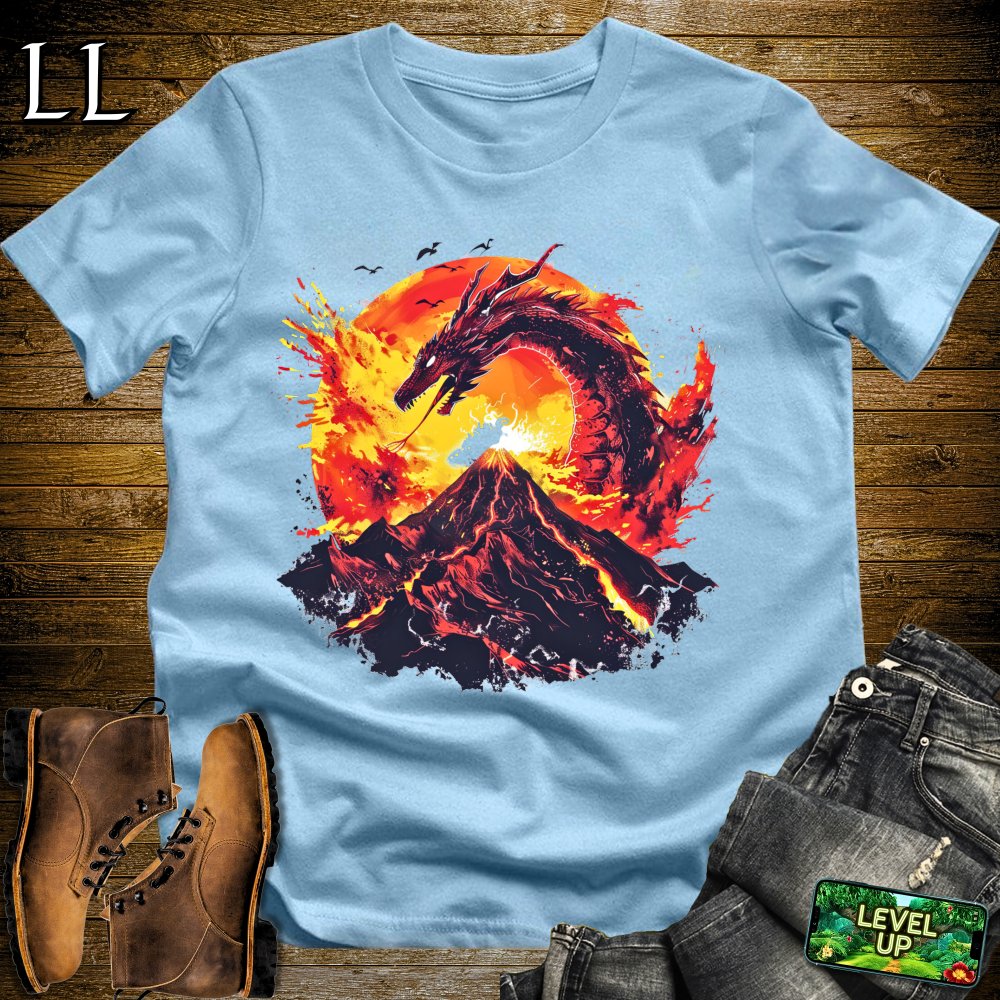 Erupting Volcano Dragon Softstyle Tee - Light Blue - LegacyLayers