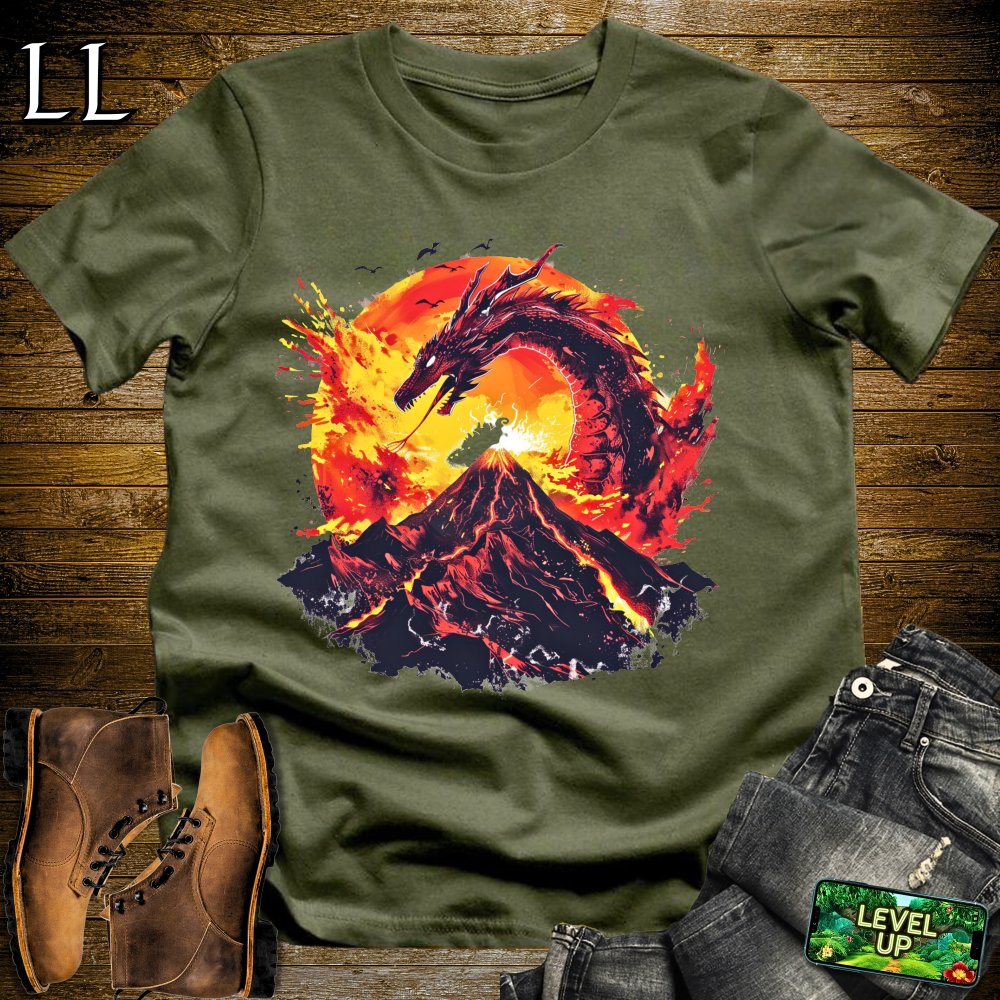 Erupting Volcano Dragon Softstyle Tee - Military Green - LegacyLayers