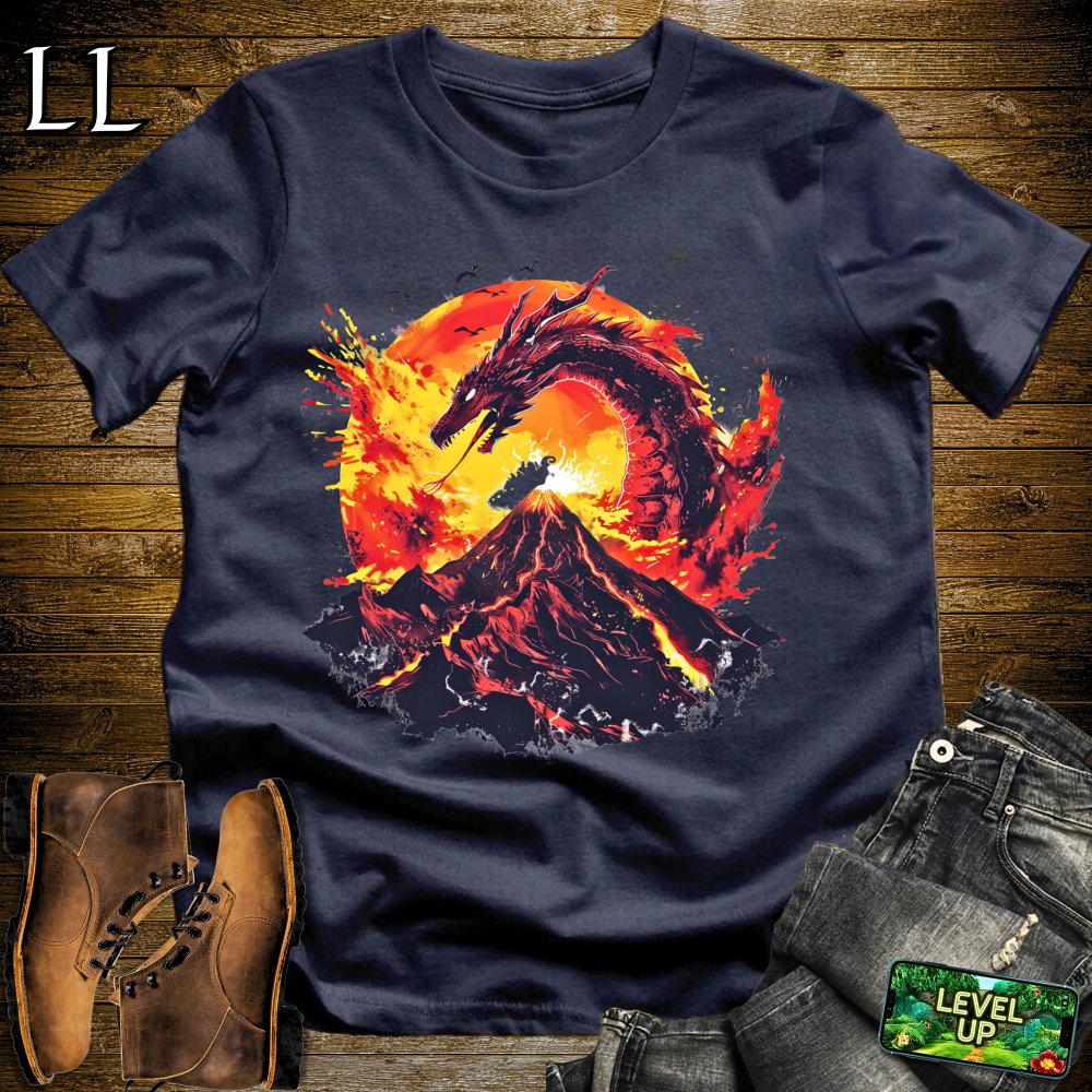 Erupting Volcano Dragon Softstyle Tee - Navy - LegacyLayers