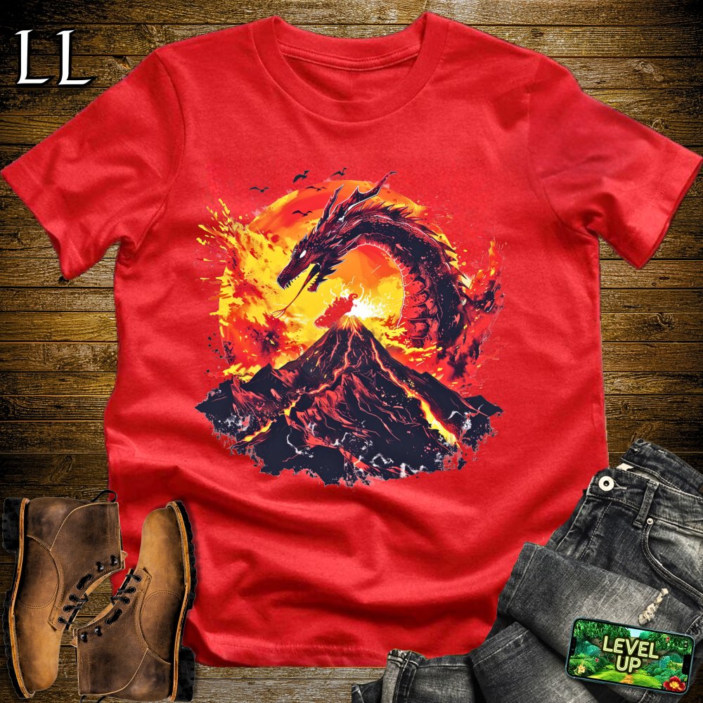 Erupting Volcano Dragon Softstyle Tee - Red - LegacyLayers