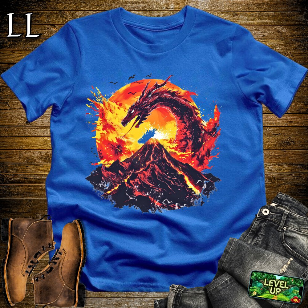 Erupting Volcano Dragon Softstyle Tee - Royal - LegacyLayers