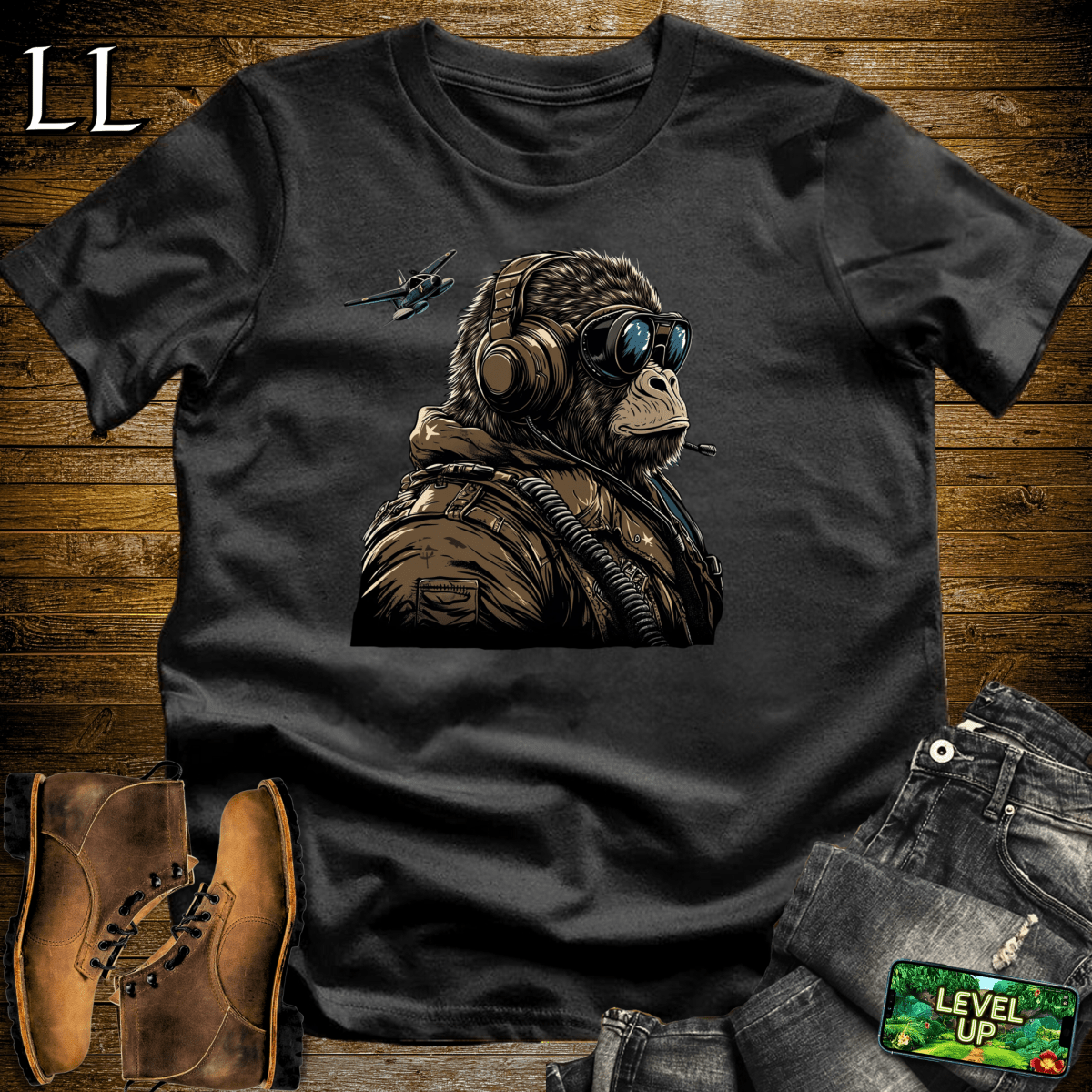 Fighter Pilot Gorilla Softstyle Tee - Black - LegacyLayers