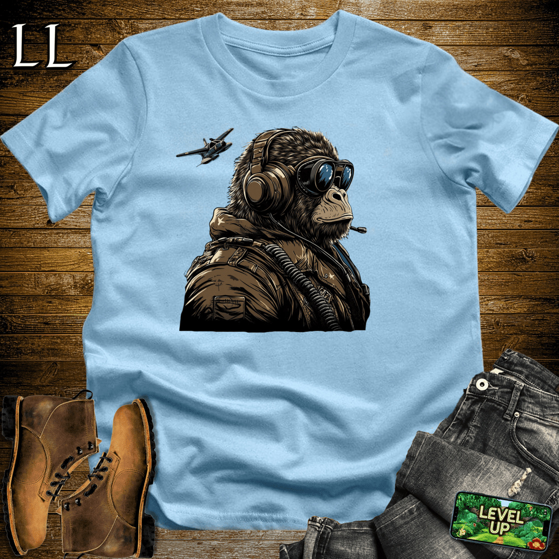 Fighter Pilot Gorilla Light Blue | Aviation Shirt