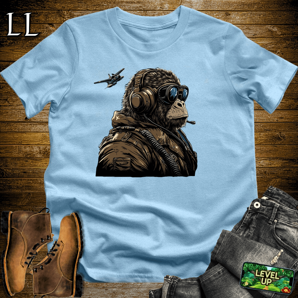 Fighter Pilot Gorilla Softstyle Tee - Light Blue - LegacyLayers