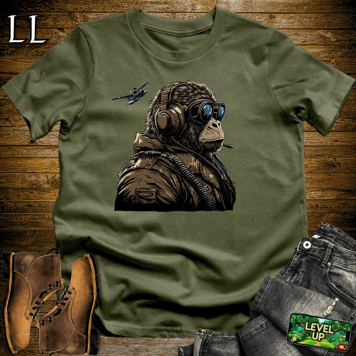 Fighter Pilot Gorilla Softstyle Tee - Military Green - LegacyLayers