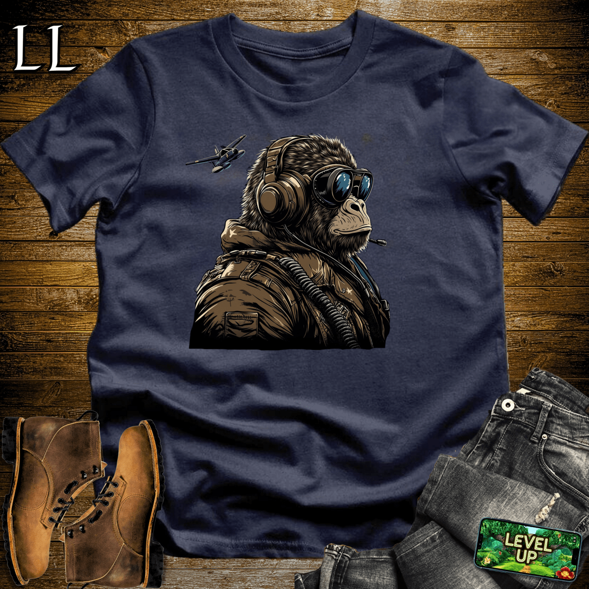 Fighter Pilot Gorilla Softstyle Tee - Navy - LegacyLayers
