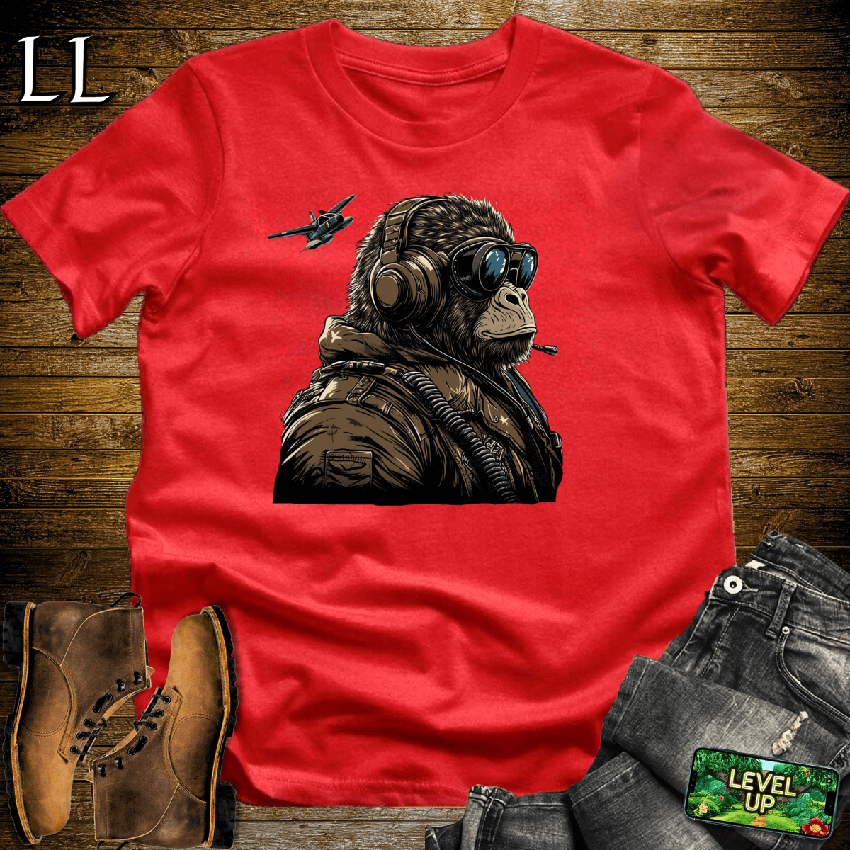 Fighter Pilot Gorilla Softstyle Tee - Red - LegacyLayers