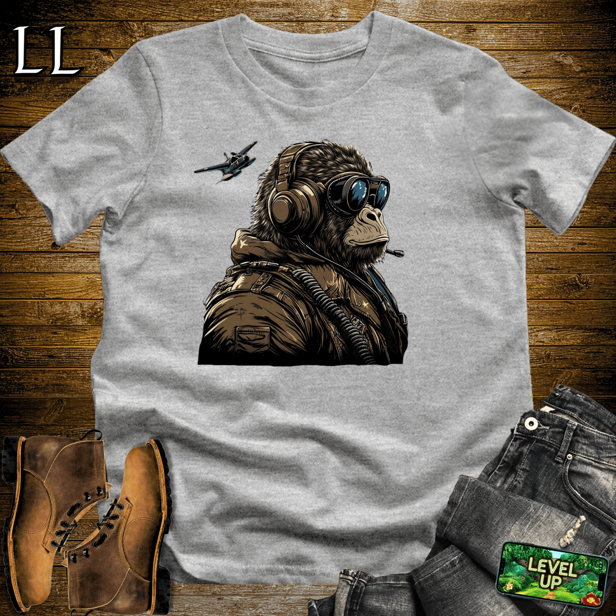 Fighter Pilot Gorilla Softstyle Tee - Sport Grey - LegacyLayers