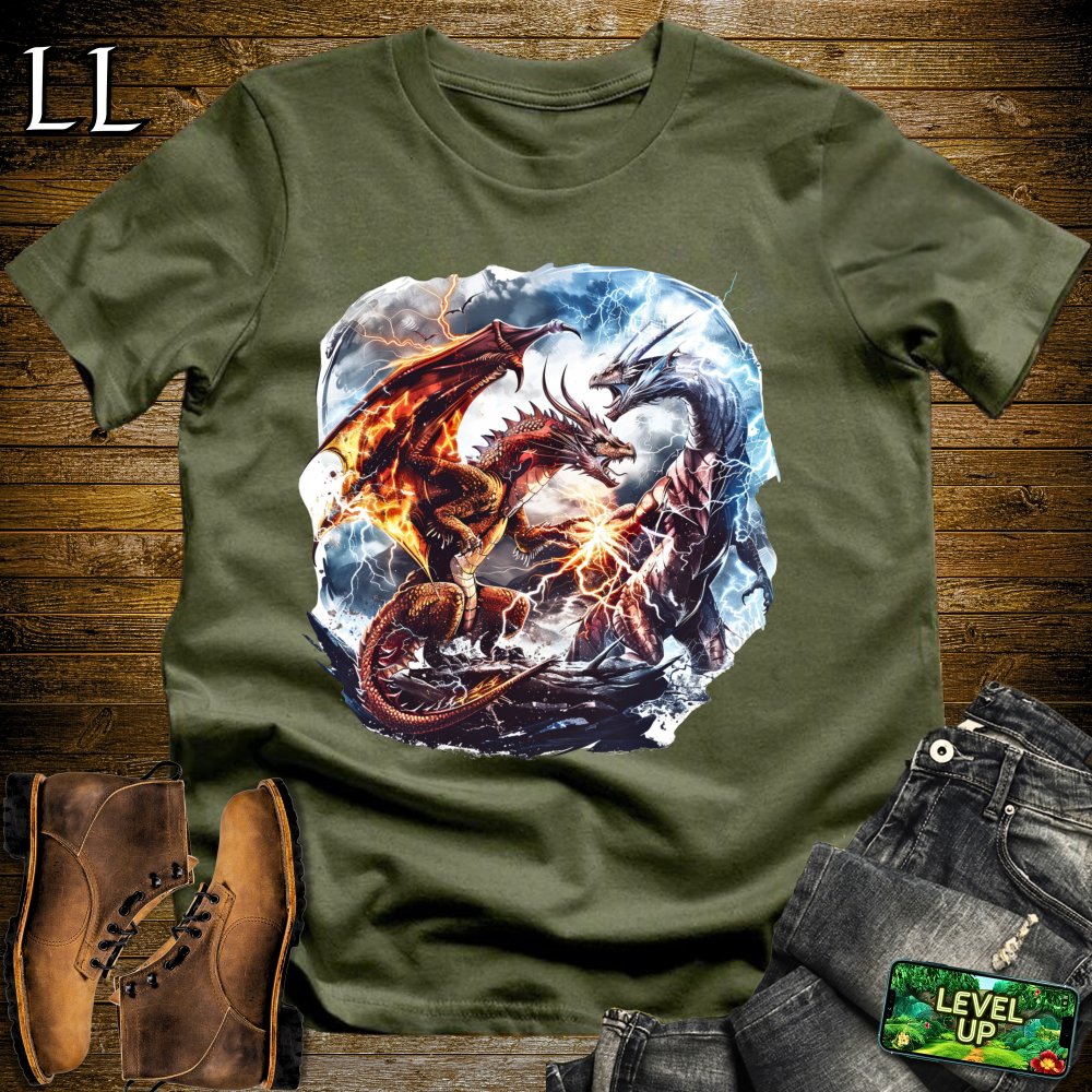 Fire Dragon vs Lightning Dragon Softstyle Tee - Military Green - LegacyLayers