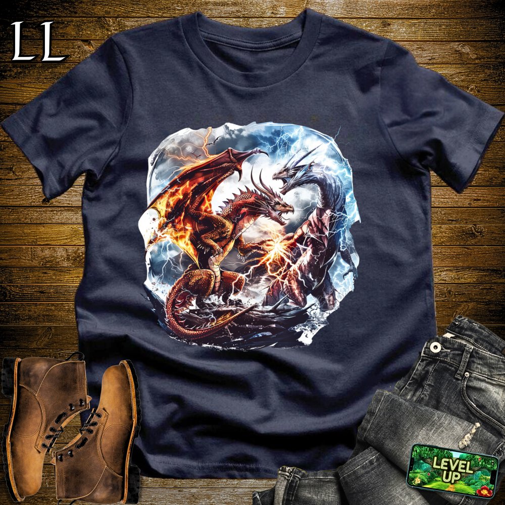 Fire Dragon vs Lightning Dragon Softstyle Tee - Navy - LegacyLayers