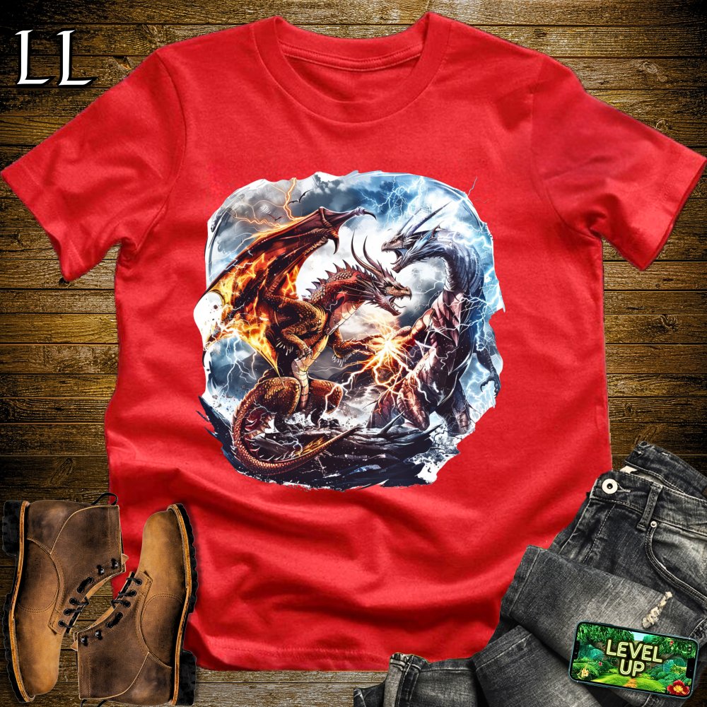 Fire Dragon vs Lightning Dragon Softstyle Tee - Red - LegacyLayers