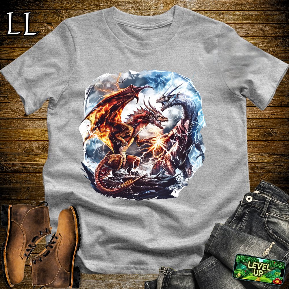 Fire Dragon vs Lightning Dragon Softstyle Tee - Sport Grey - LegacyLayers