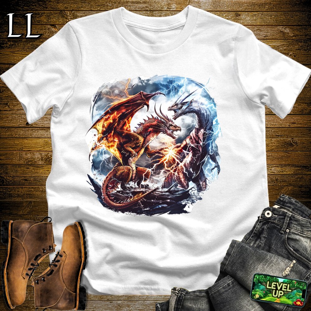 Fire Dragon vs Lightning Dragon Softstyle Tee - White - LegacyLayers