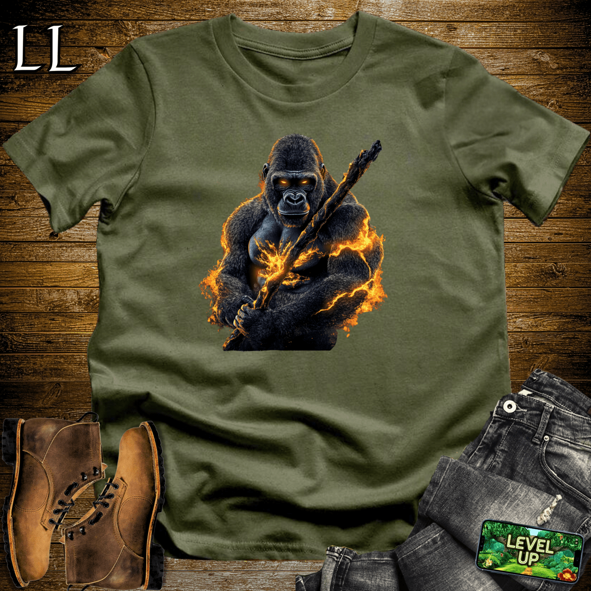 Fire Gorilla Softstyle Tee - Military Green - LegacyLayers