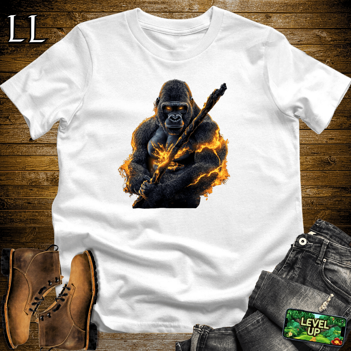 Fire Gorilla Softstyle Tee - White - LegacyLayers