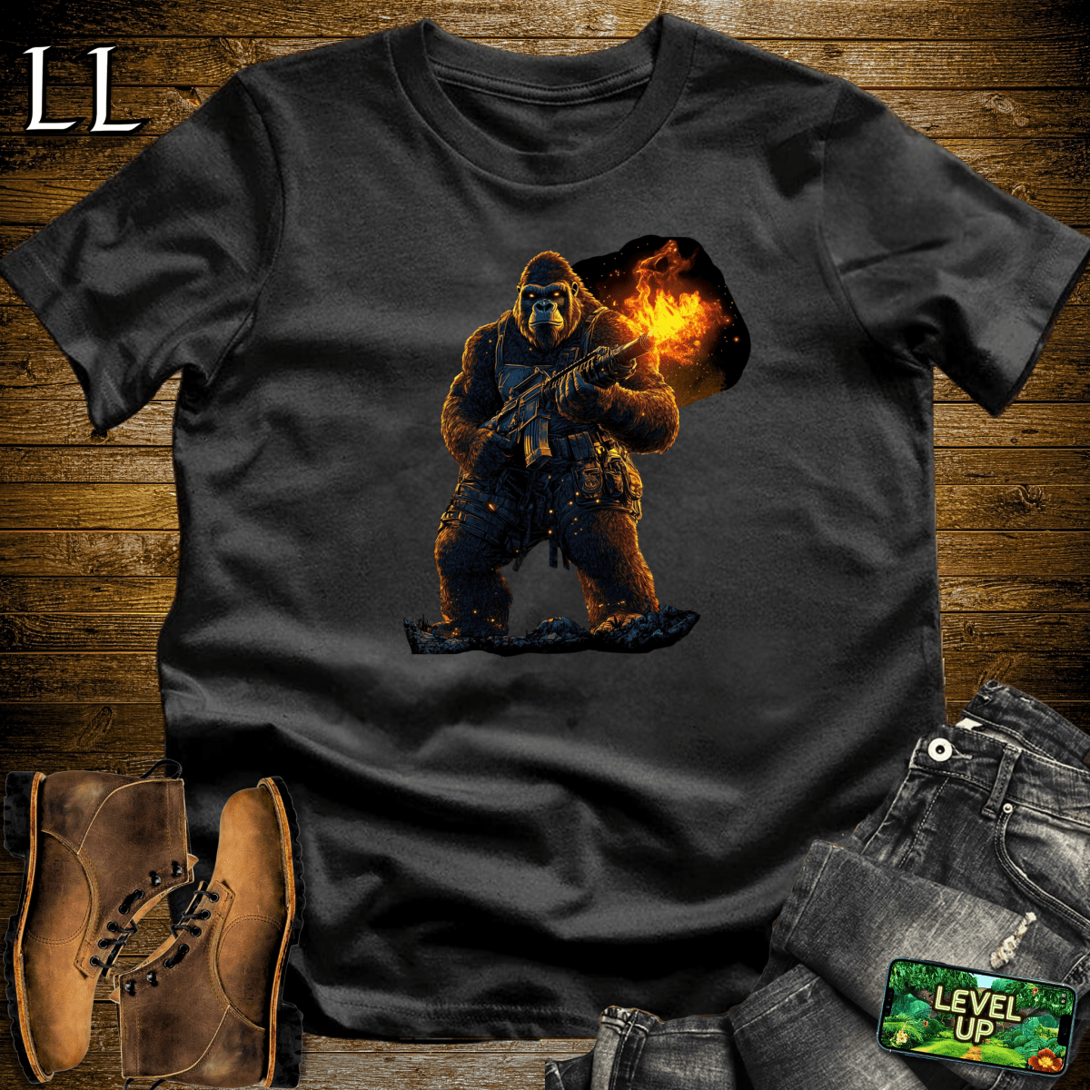 Fire Gun Gorilla Softstyle Tee - Black - LegacyLayers