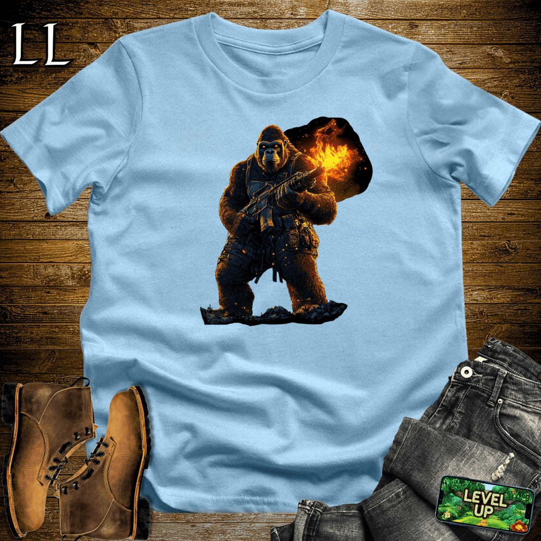 Fire Gun Gorilla Light Blue | Hot Shirt