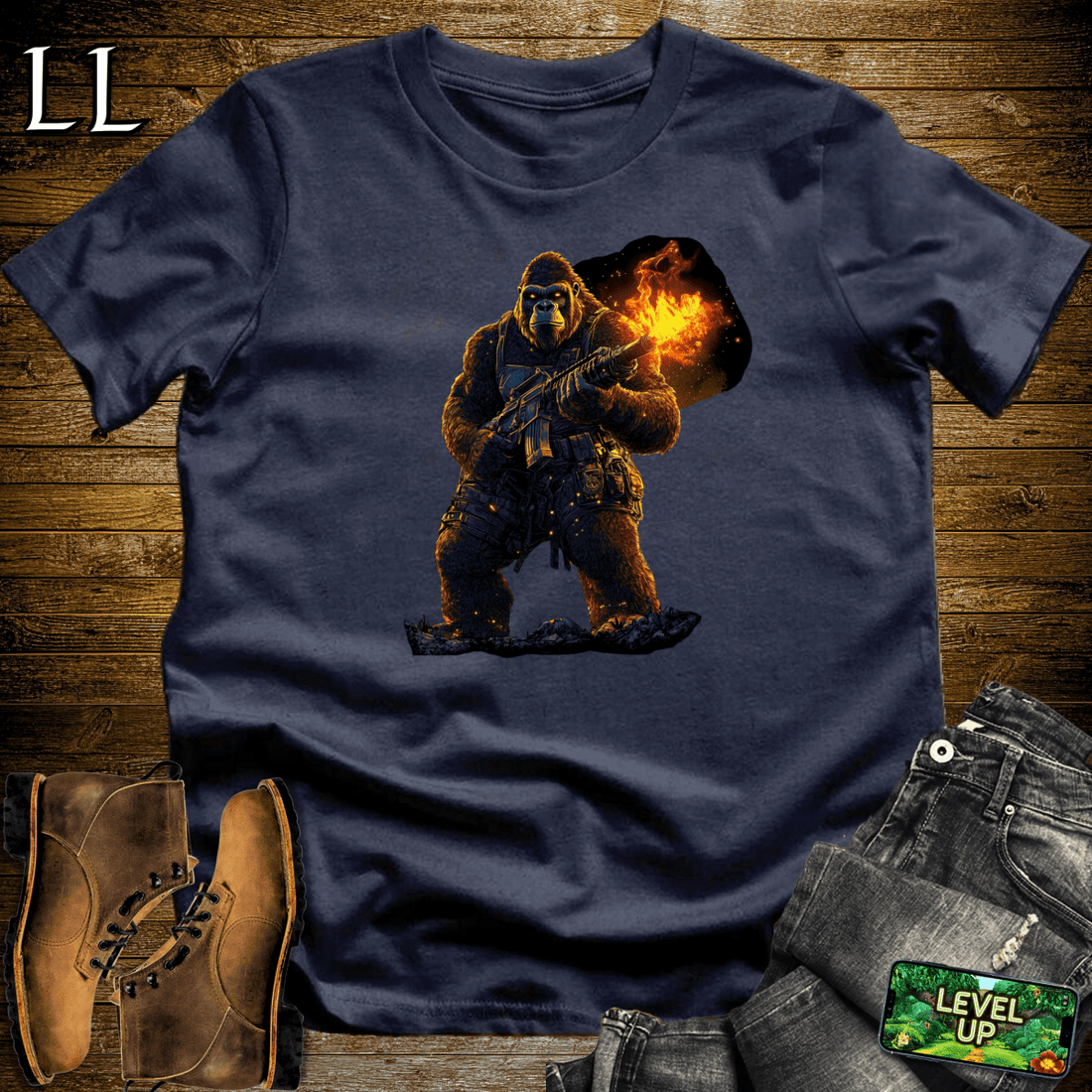 Fire Gun Gorilla Navy | Hot Shirt
