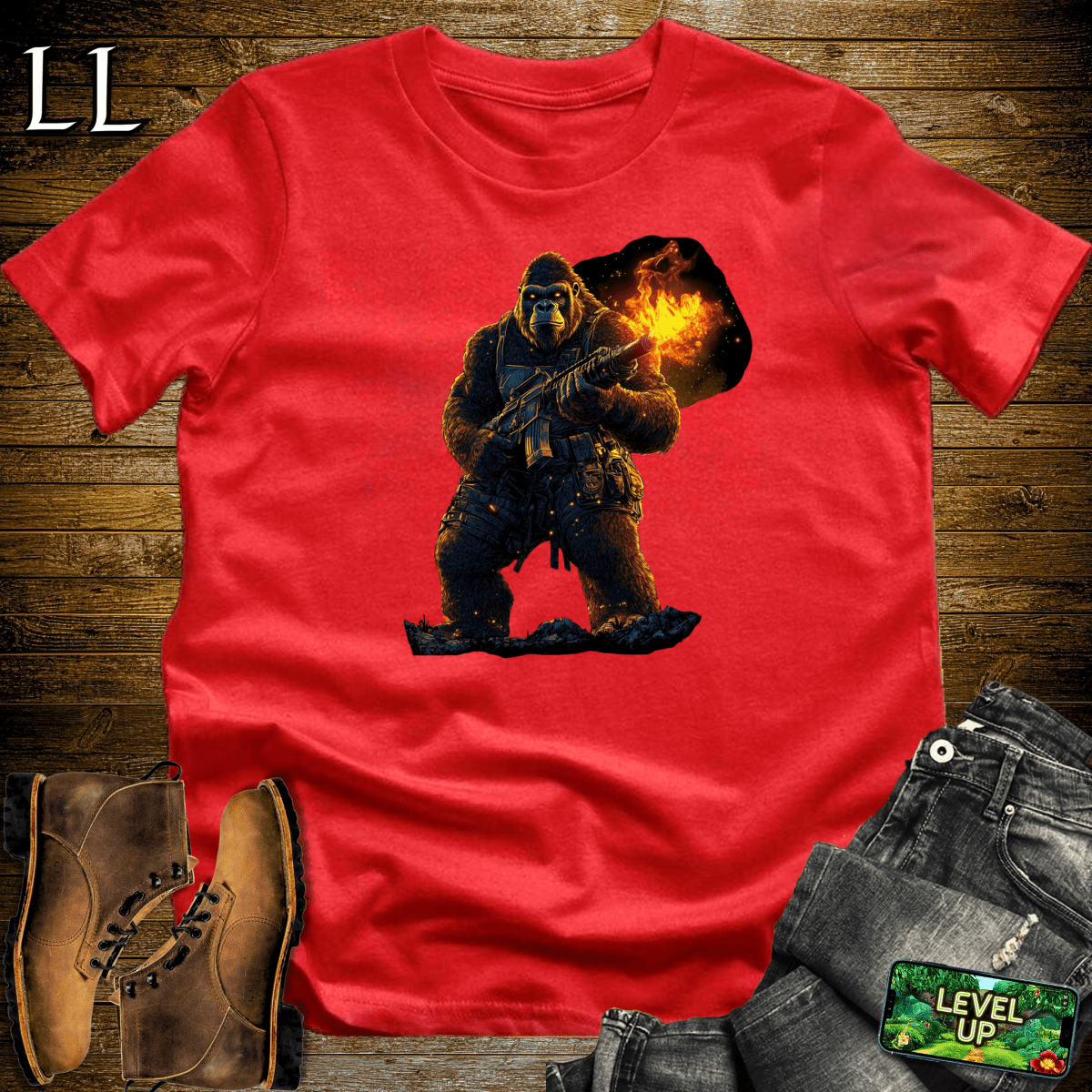 Fire Gun Gorilla Softstyle Tee - Red - LegacyLayers