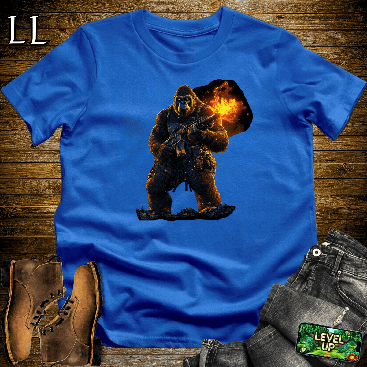 Fire Gun Gorilla Softstyle Tee - Royal - LegacyLayers