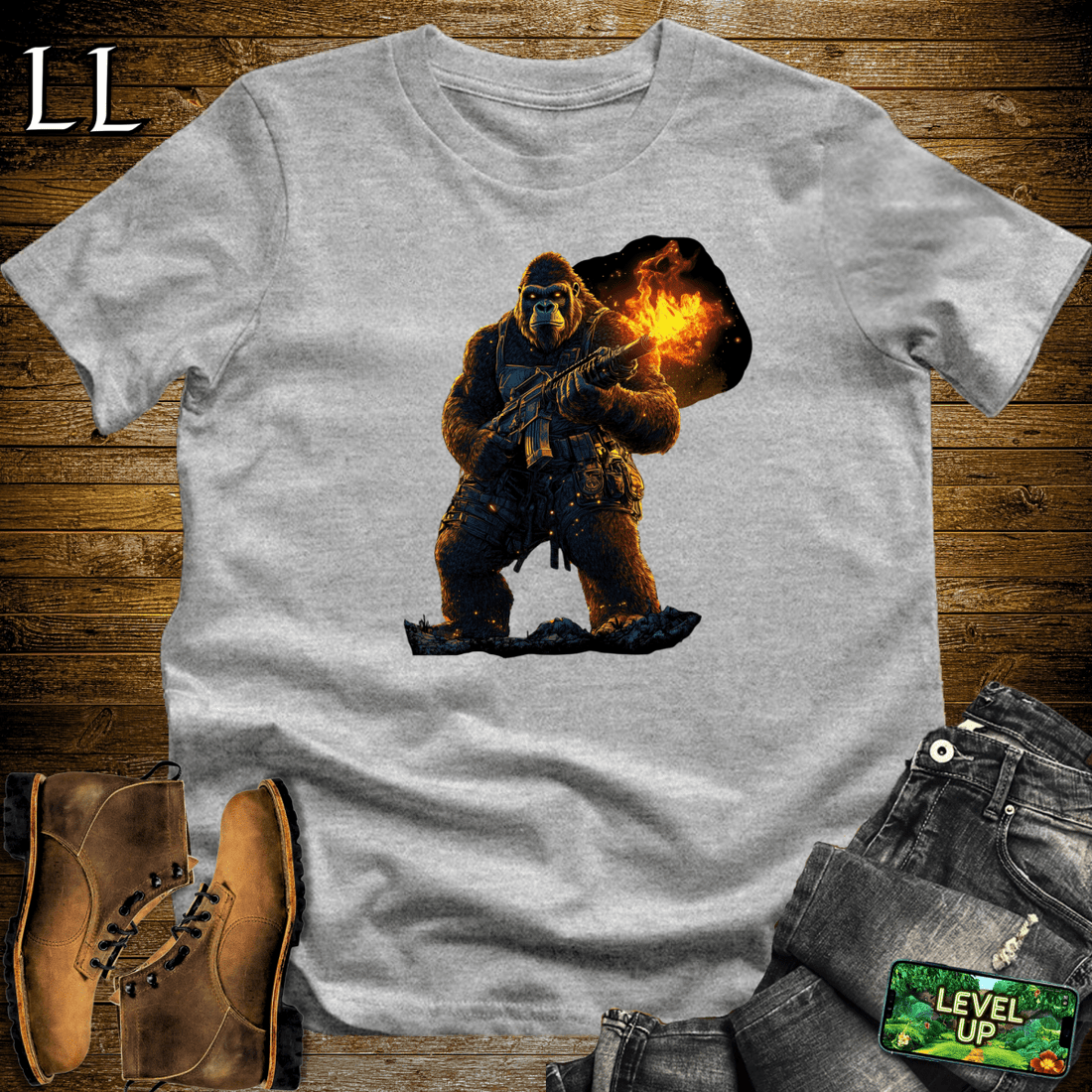 Fire Gun Gorilla Sport Grey | Hot Shirt