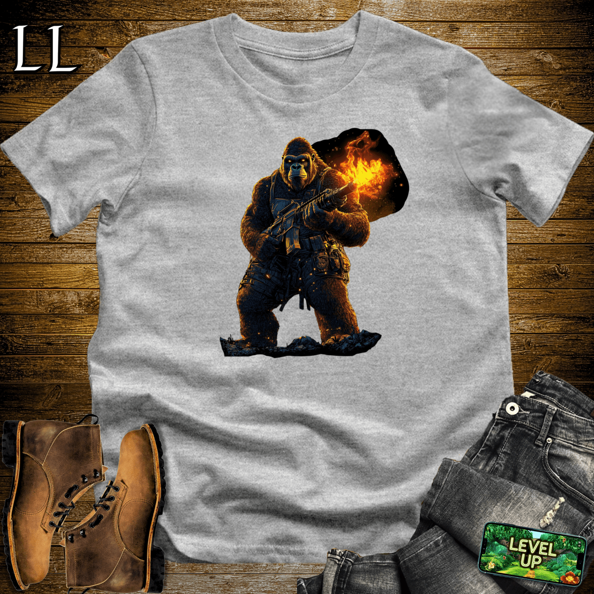 Fire Gun Gorilla Softstyle Tee - Sport Grey - LegacyLayers
