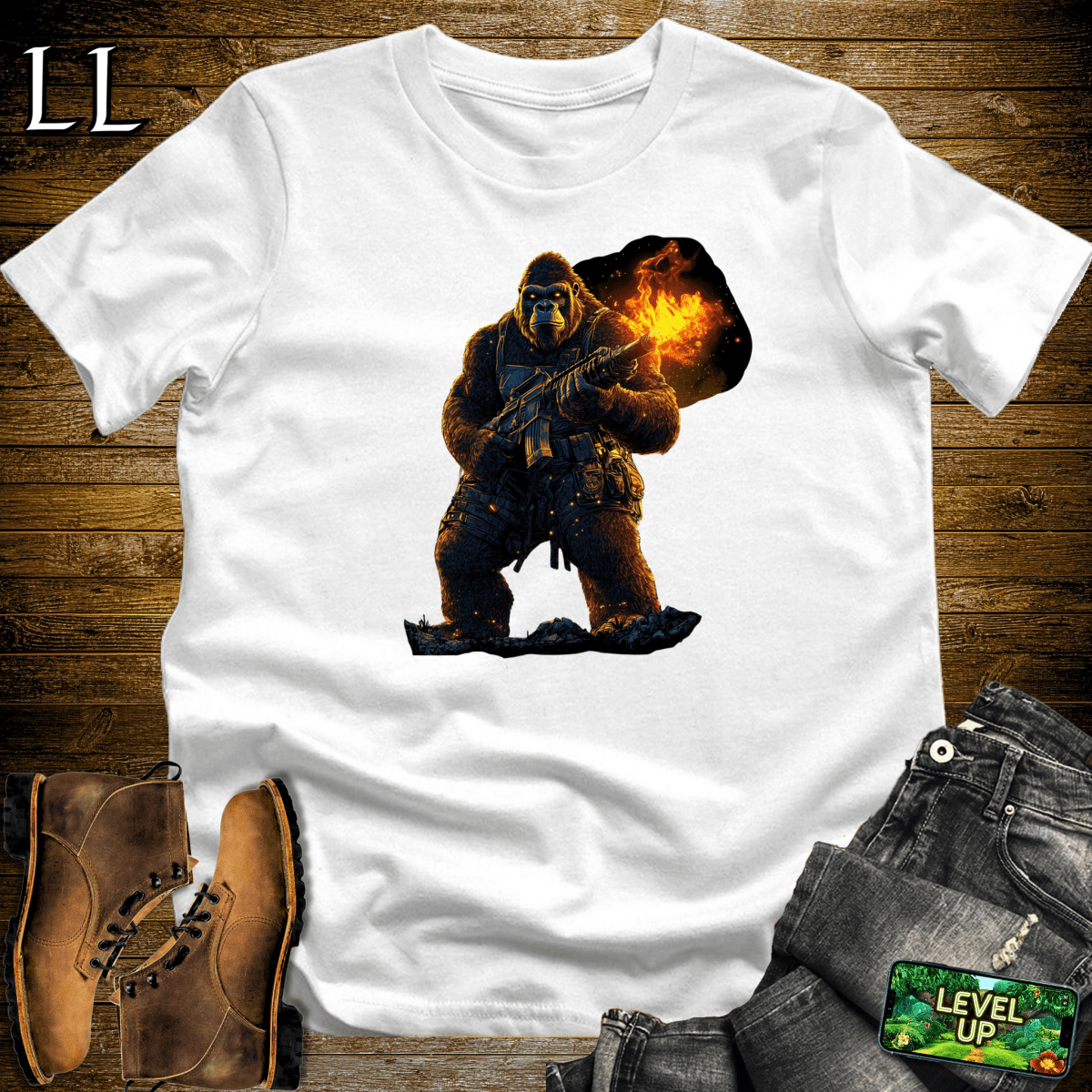 Fire Gun Gorilla Softstyle Tee - White - LegacyLayers