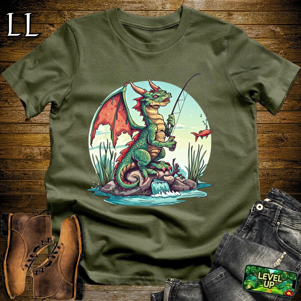 Fishing Dragon Softstyle Tee - Military Green - LegacyLayers