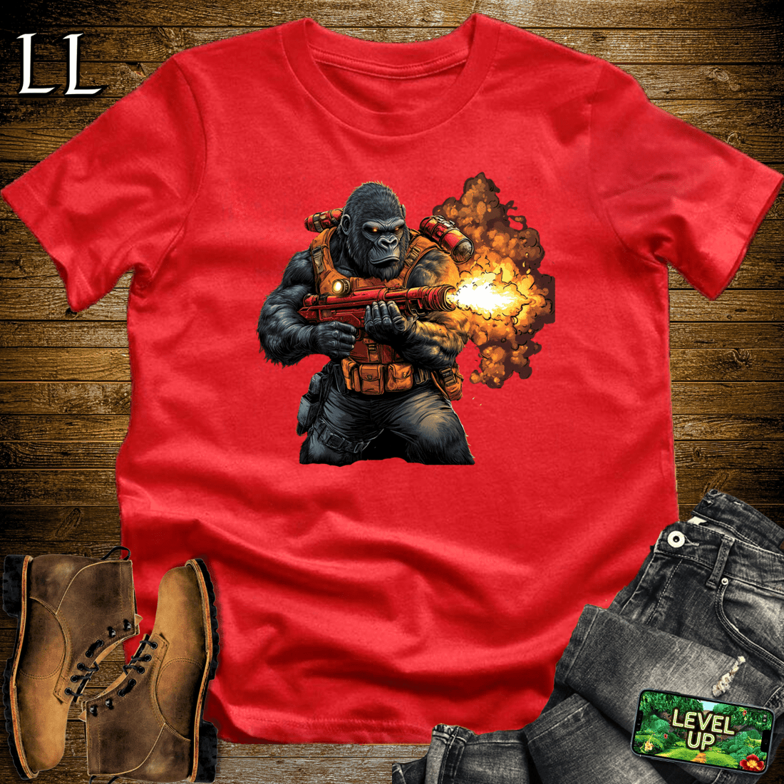 Flamethrower Gorilla Softstyle Tee Red | Fire Shirt