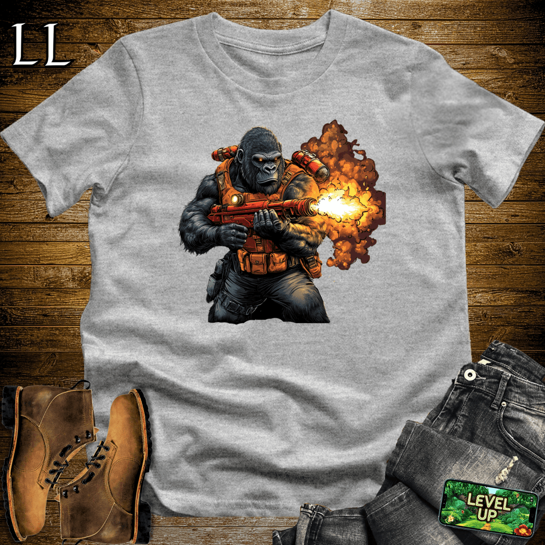 Flamethrower Gorilla Softstyle Tee Sport Grey | Fire Shirt