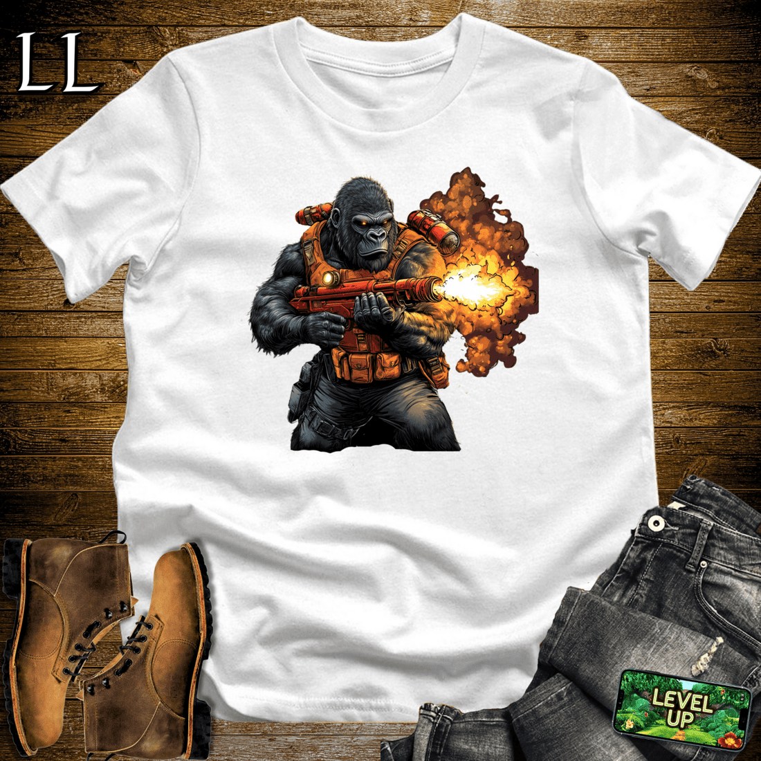 Flamethrower Gorilla Softstyle Tee White | Fire Shirt