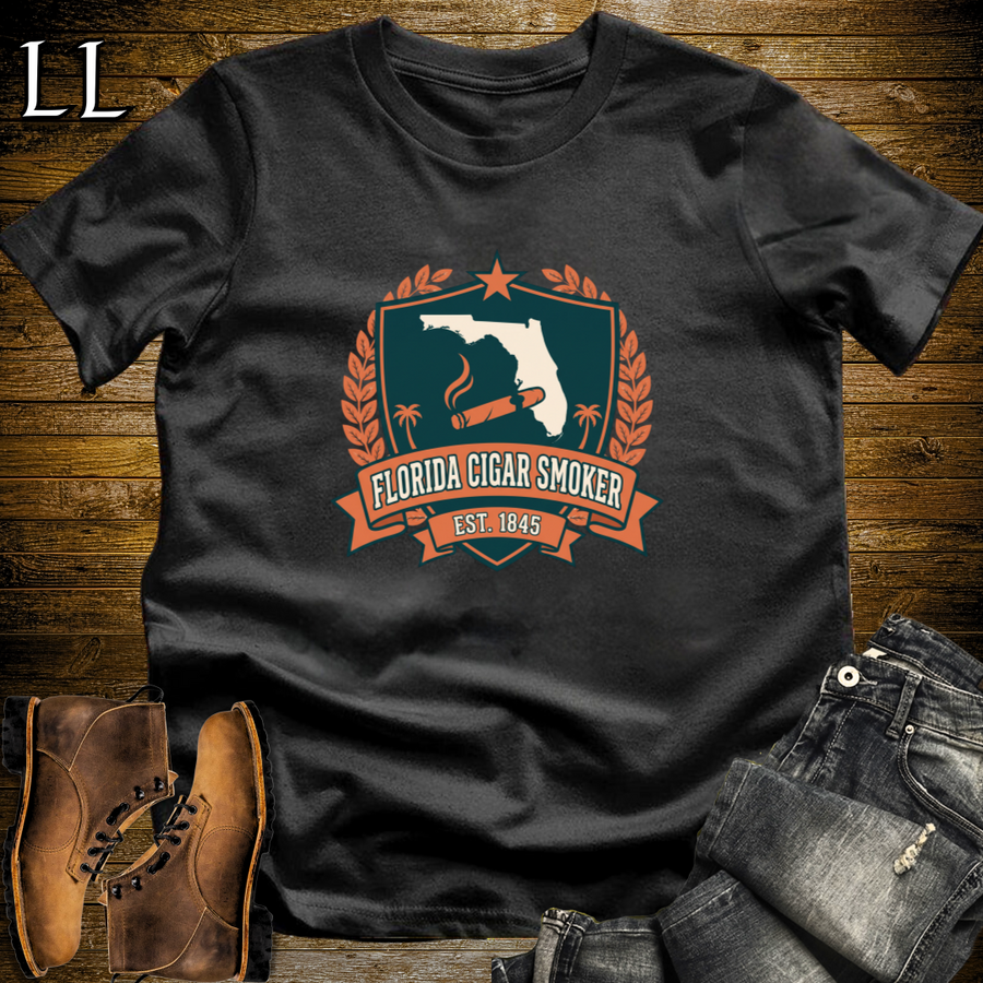 Florida Cigar Smoker Shield T-Shirt Black | Cigar Crest Gift Tee