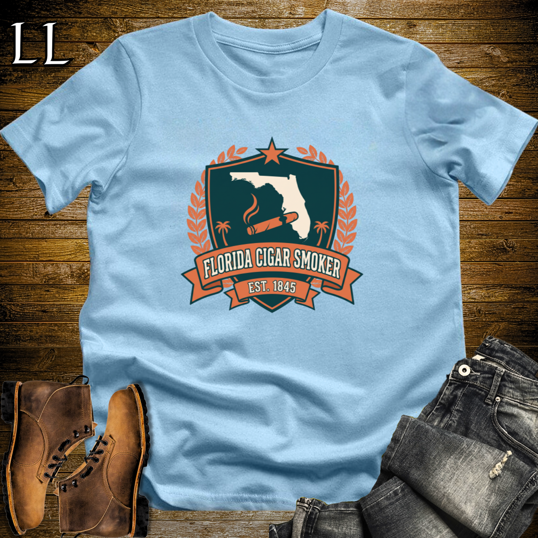 Florida Cigar Smoker Shield T-Shirt Light Blue | Cigar Crest Gift Tee