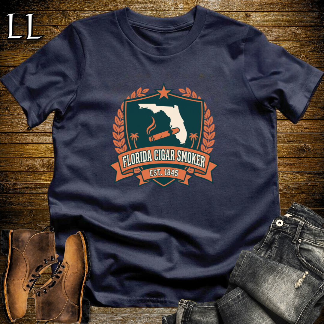 Florida Cigar Smoker Shield T-Shirt Navy | Cigar Crest Gift Tee