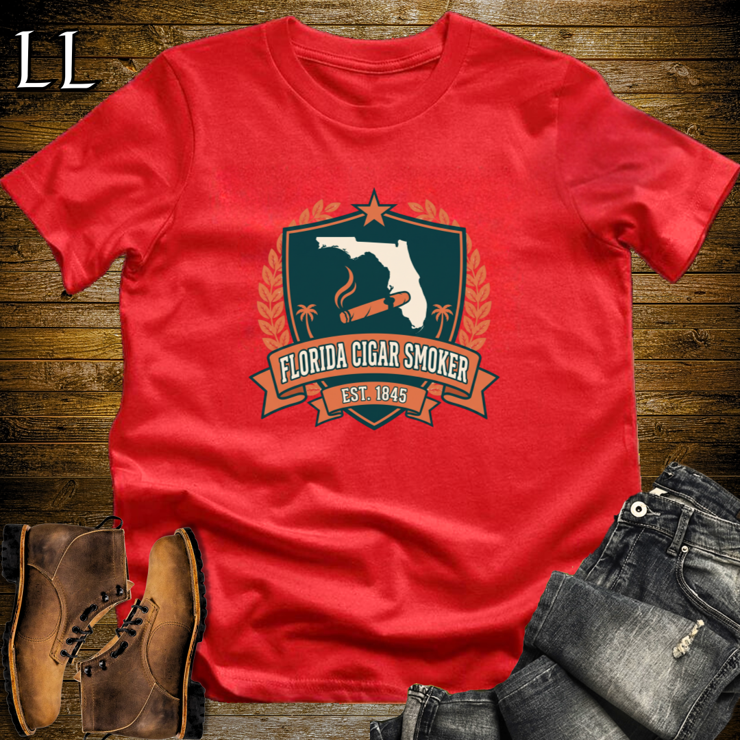 Florida Cigar Smoker Shield T-Shirt Red | Cigar Crest Gift Tee