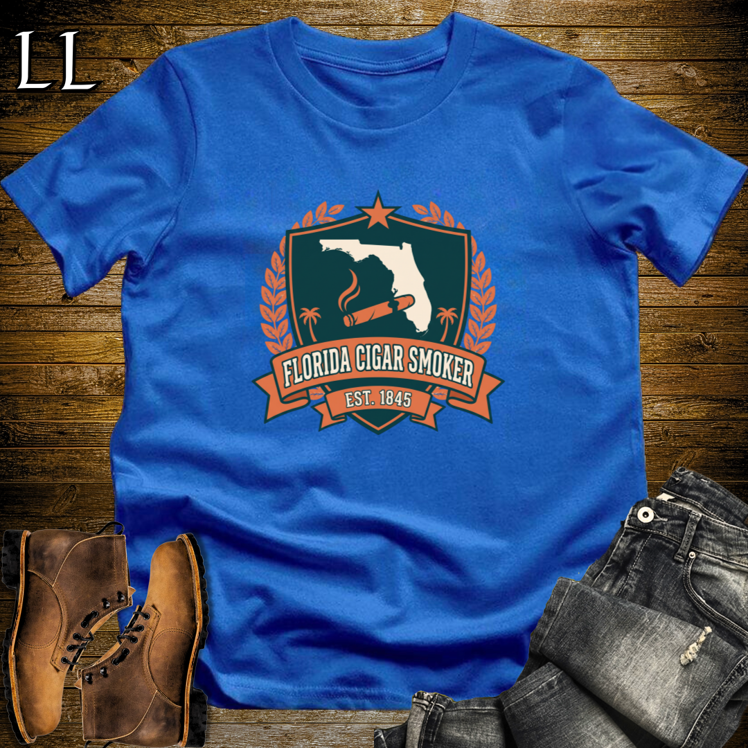 Florida Cigar Smoker Shield T-Shirt Royal Blue | Cigar Crest Gift Tee