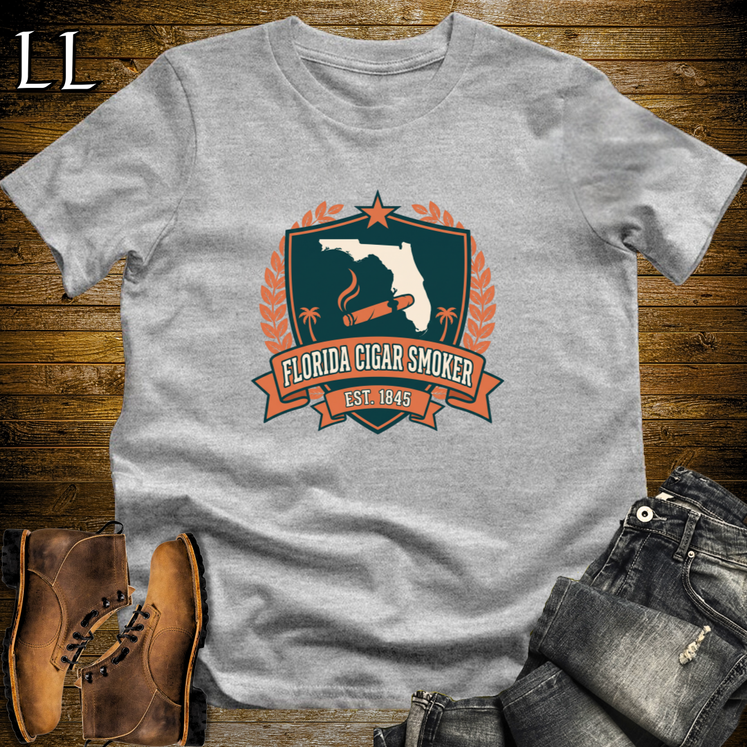 Florida Cigar Smoker Shield T-Shirt Sport Grey | Cigar Crest Gift Tee