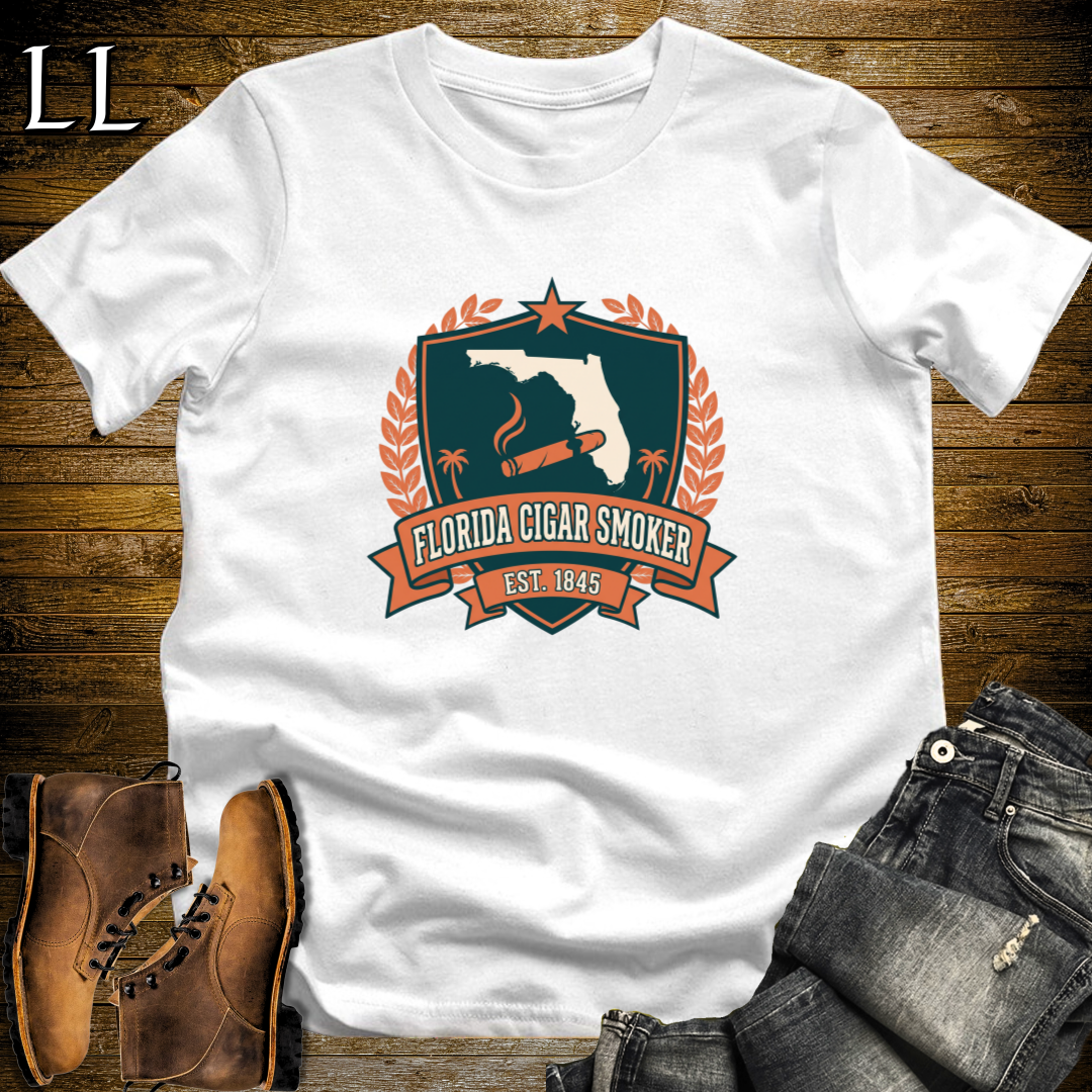 Florida Cigar Smoker Shield T-Shirt White | Cigar Crest Gift Tee
