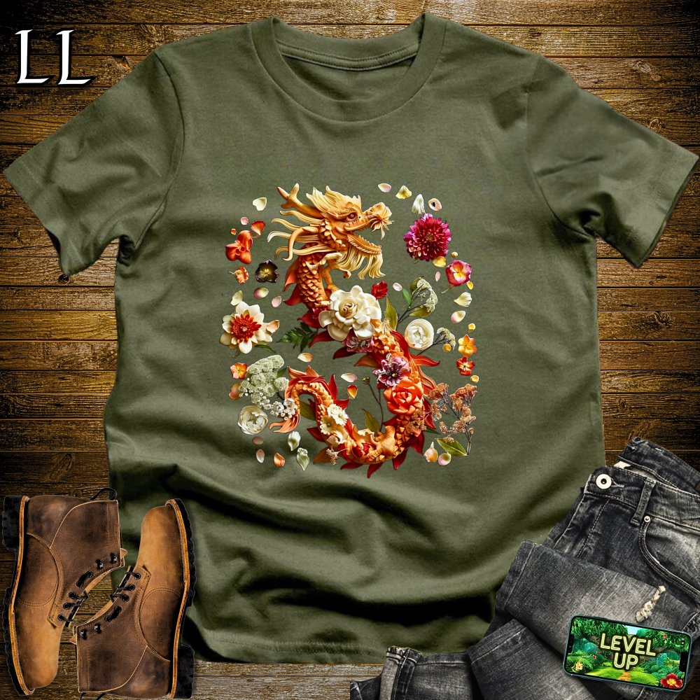 Flower Dragon Softstyle Tee - Military Green - LegacyLayers