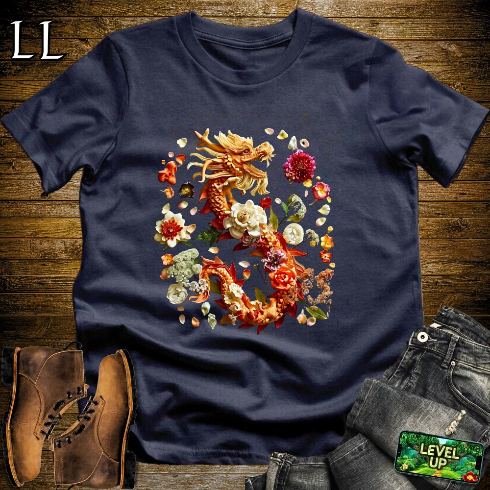 Flower Dragon Softstyle Tee - Navy - LegacyLayers