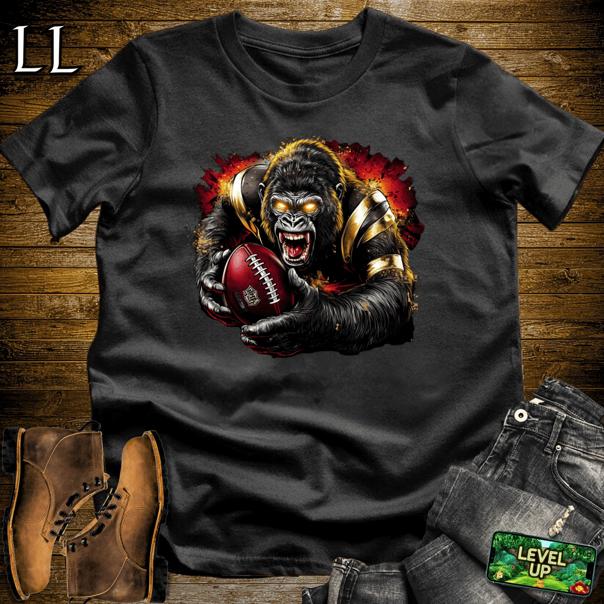 Football Gorilla Softstyle Tee - Black - LegacyLayers