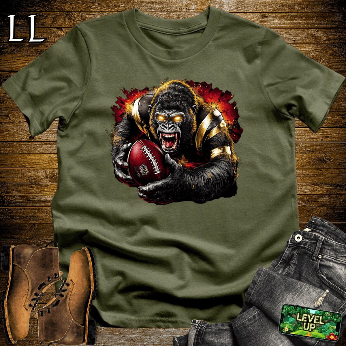 Football Gorilla Softstyle Tee - Military Green - LegacyLayers