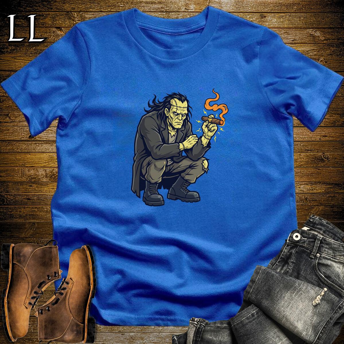 Frankenstein's Creature Cigar T-Shirt Royal | Halloween Cigar Shirt