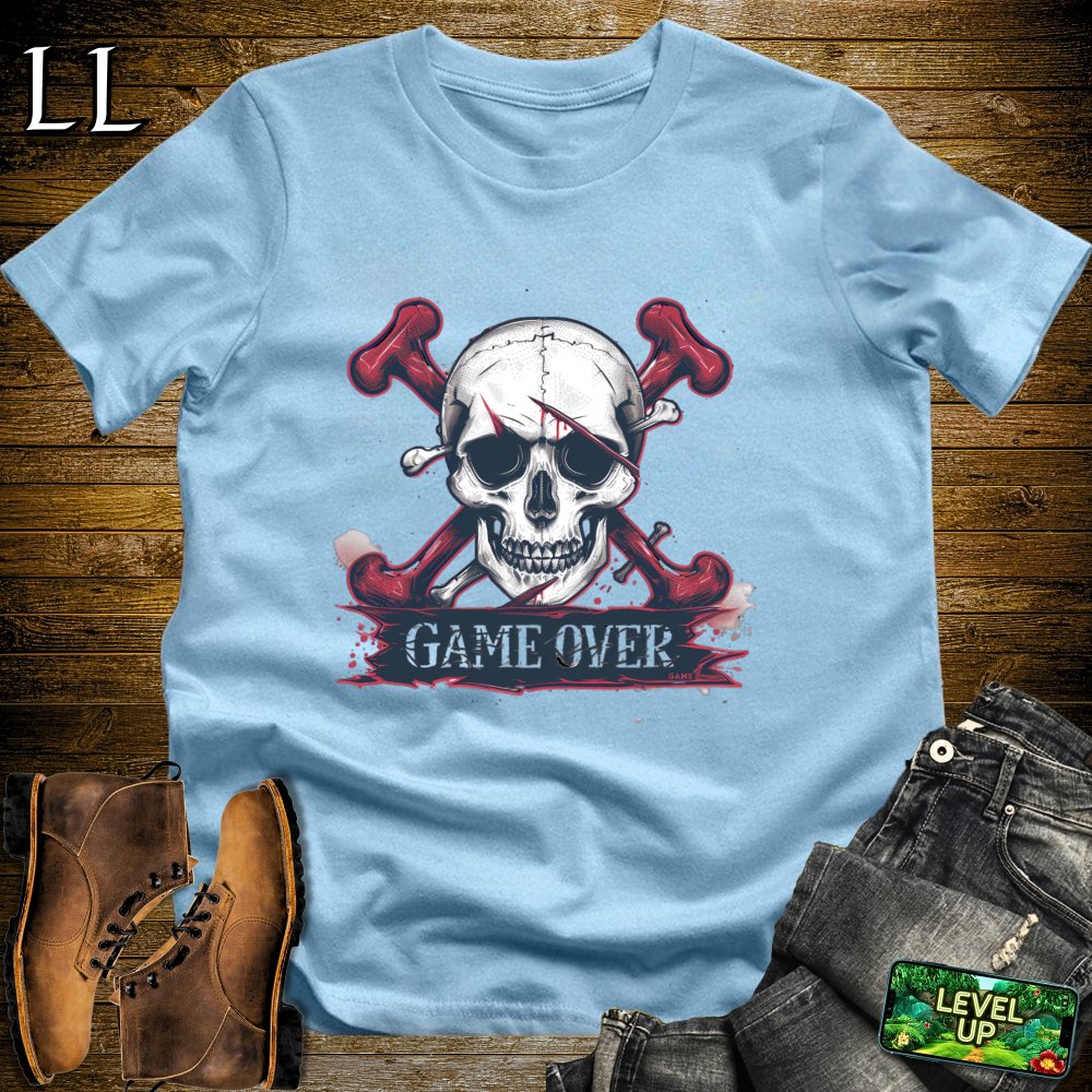 Game Over Grim Reaper Skull Softstyle Tee - Light Blue - LegacyLayers